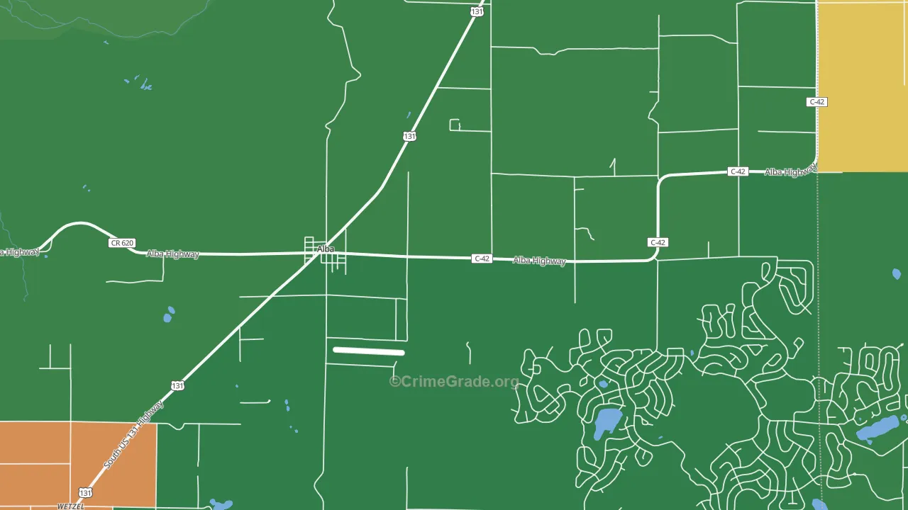 Alba, MI Map of Vehicle Theft Rates