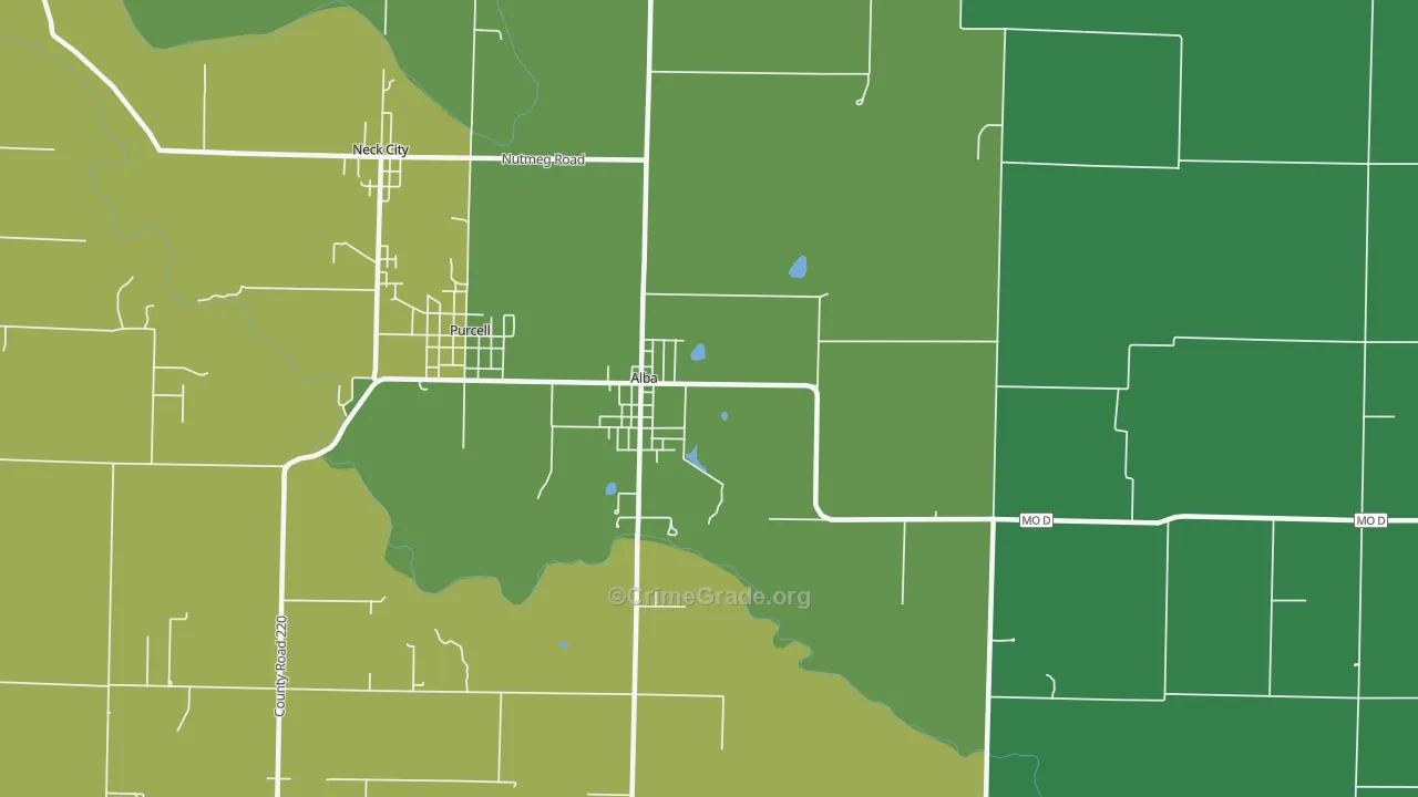 Alba, MO Map of Vehicle Theft Rates