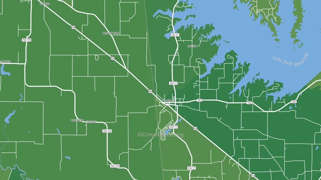 Alba, TX Map of Vehicle Theft Rates