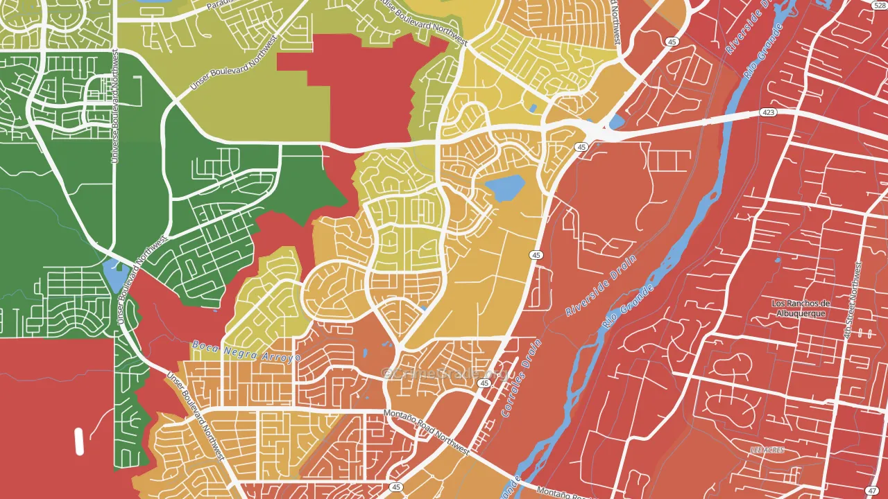 Alban Hills, Albuquerque, NM Map of Vehicle Theft Rates