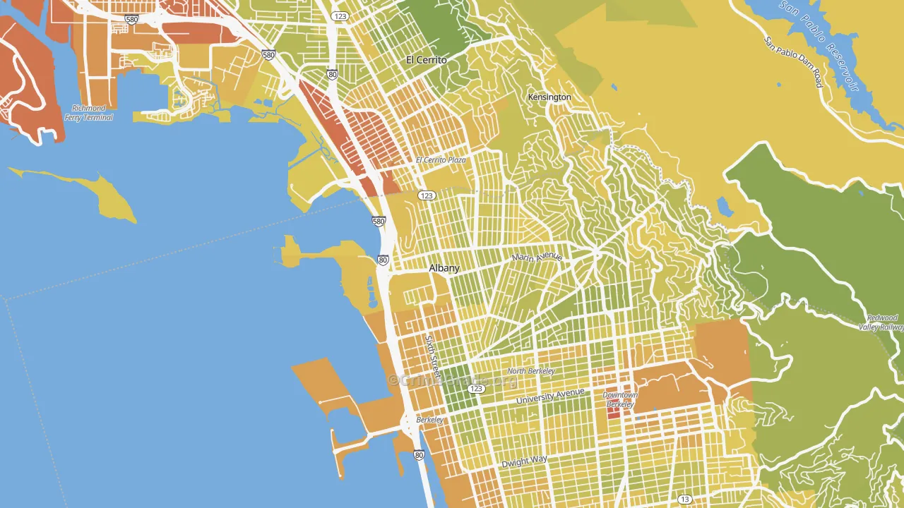 Albany, CA Map of Vehicle Theft Rates