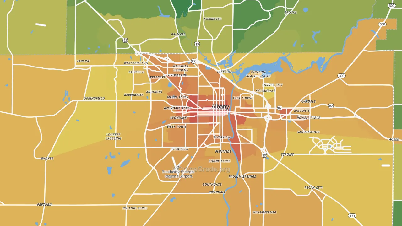 Albany, GA Map of Vehicle Theft Rates