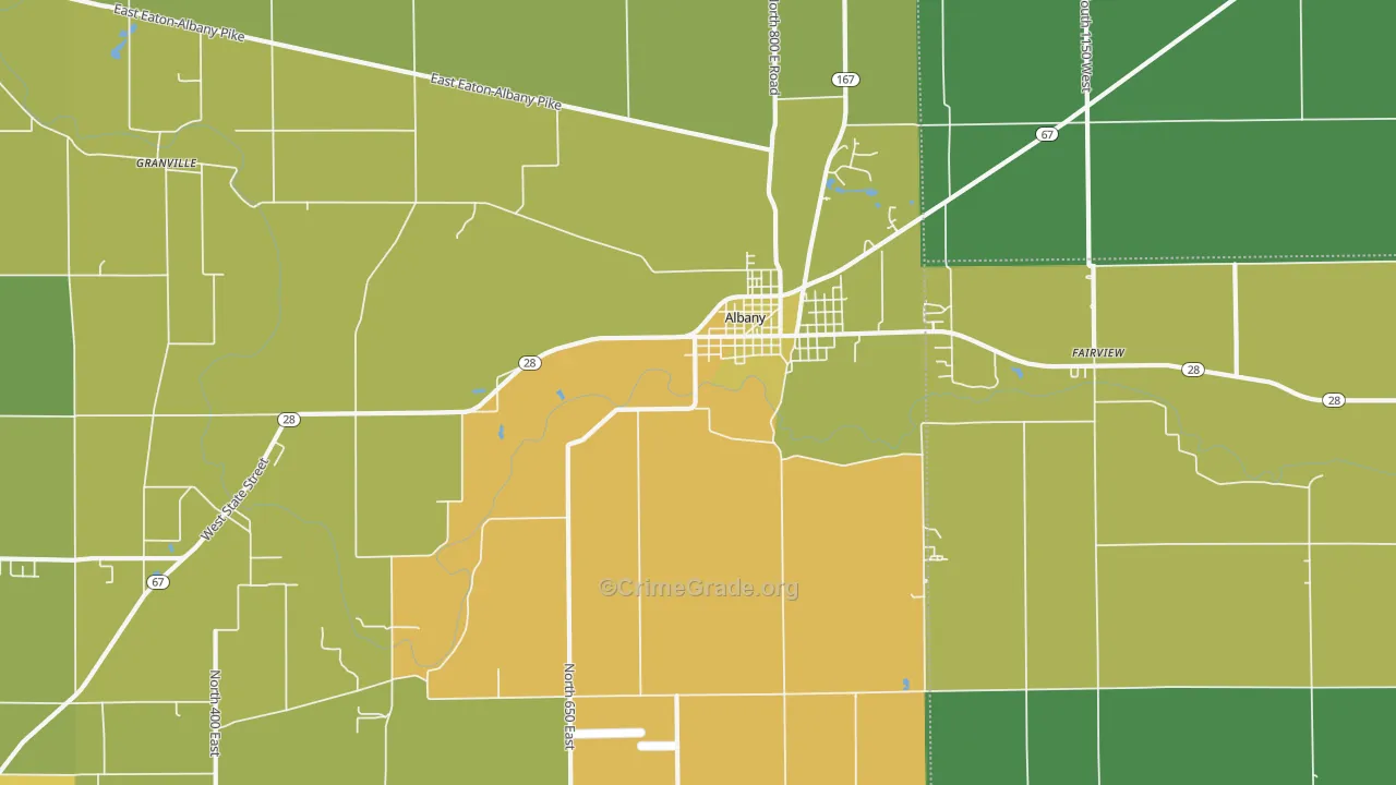 Albany, IN Map of Vehicle Theft Rates