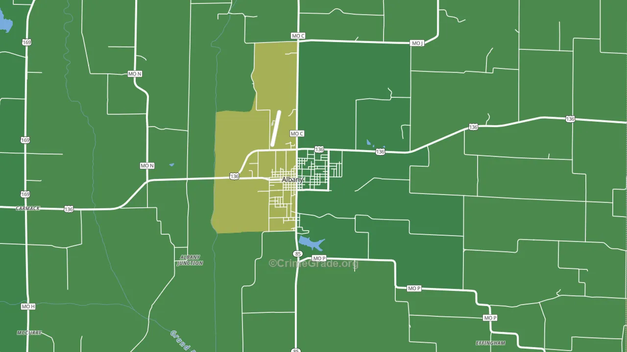 Albany, MO Map of Vehicle Theft Rates
