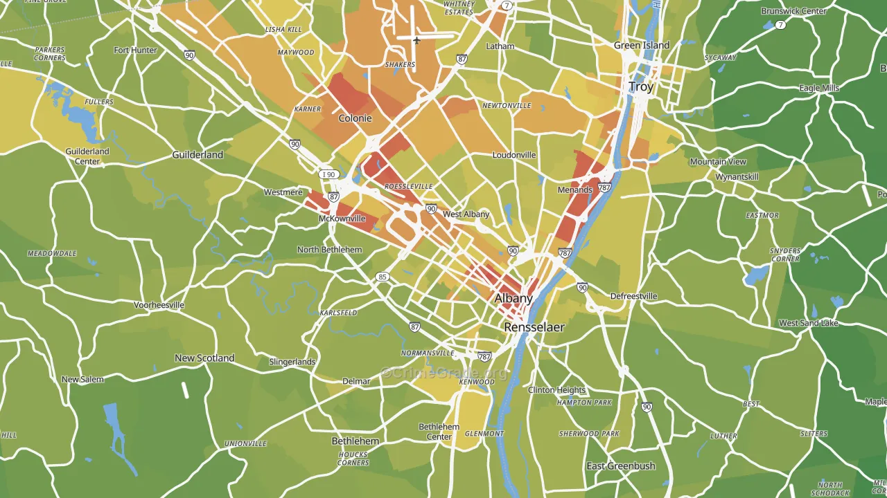 Albany, NY Map of Vehicle Theft Rates