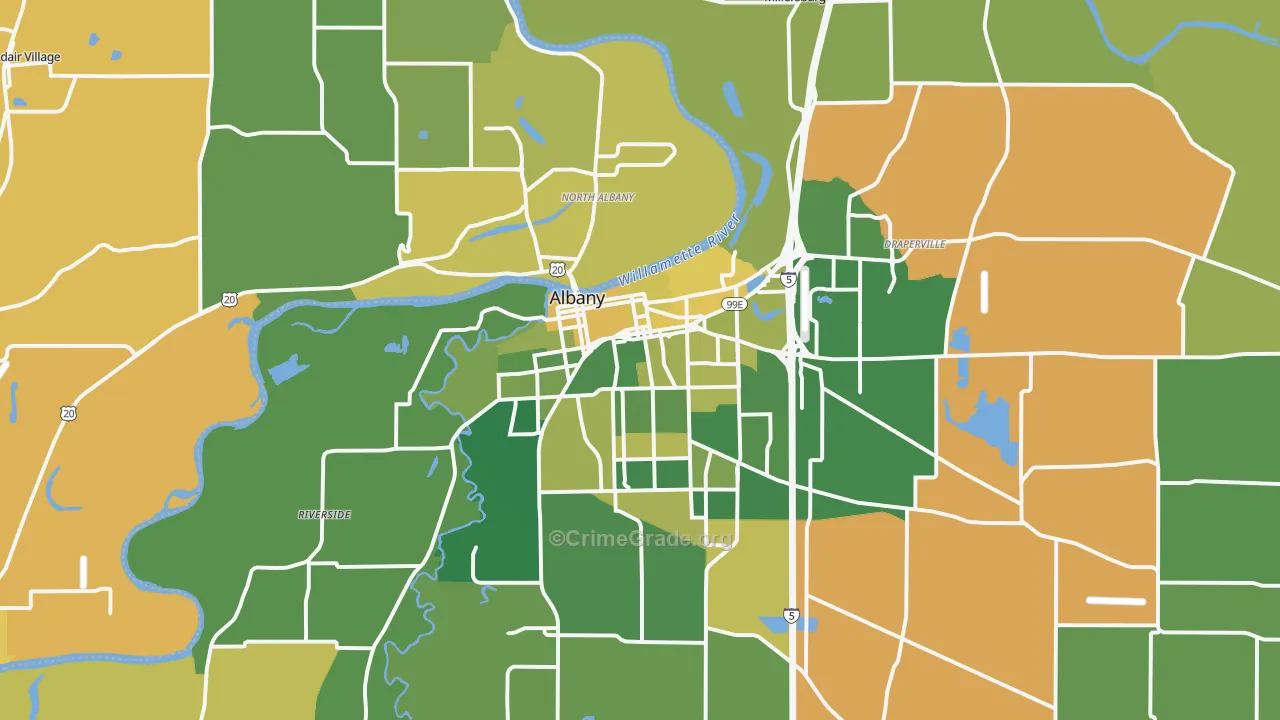 Albany, OR Map of Vehicle Theft Rates