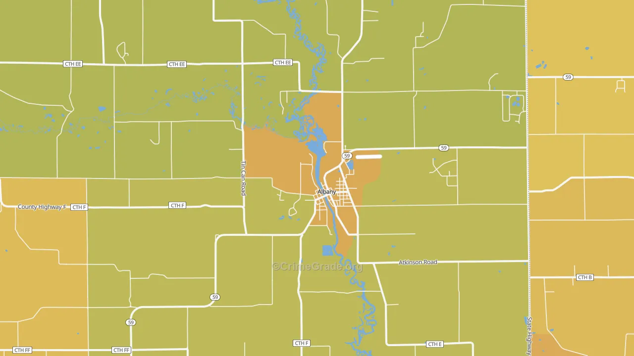 Albany, WI Map of Vehicle Theft Rates