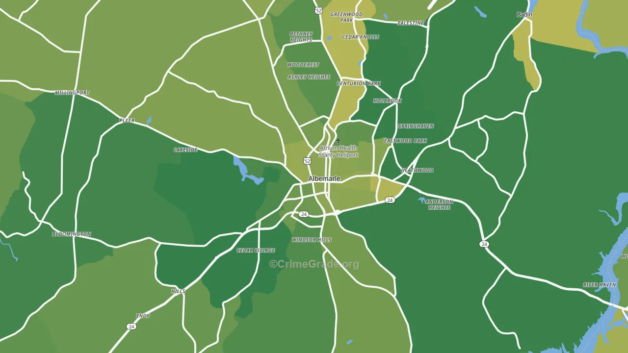 Albemarle, NC Map of Vehicle Theft Rates