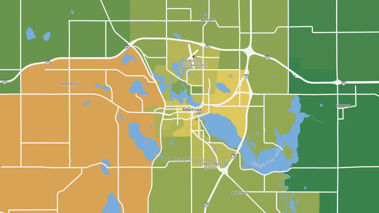Albert Lea, MN Map of Vehicle Theft Rates