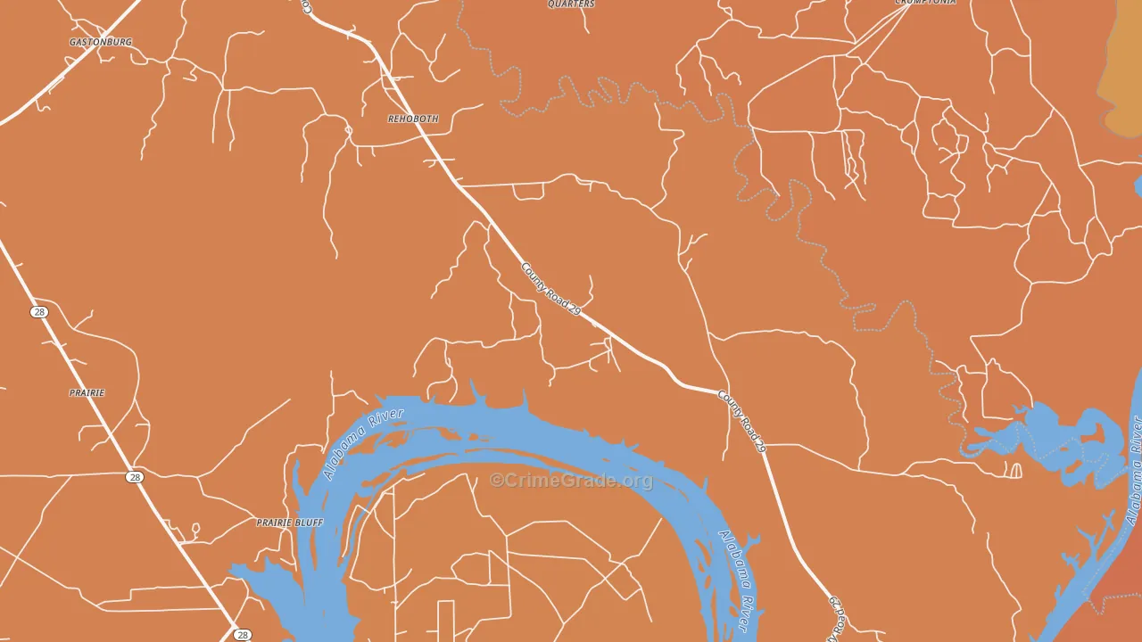 Alberta, AL Map of Vehicle Theft Rates