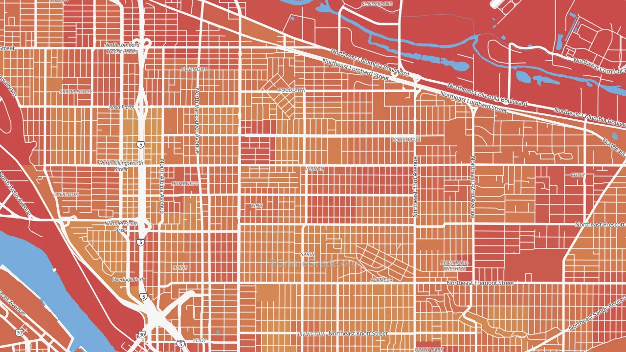 Alberta, Portland, OR Map of Vehicle Theft Rates