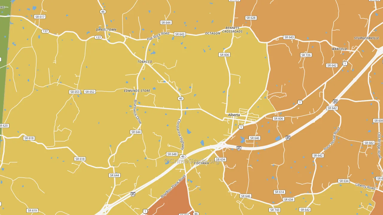 Alberta, VA Map of Vehicle Theft Rates