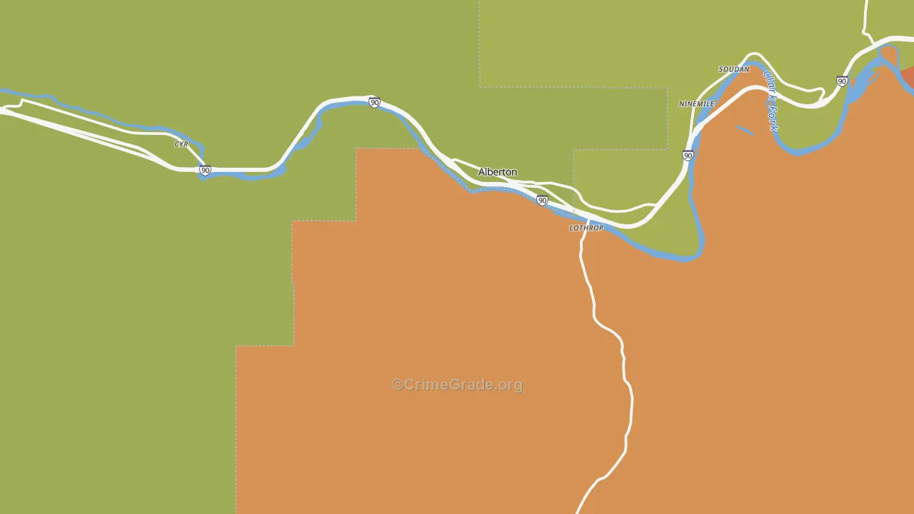 Alberton, MT Map of Vehicle Theft Rates