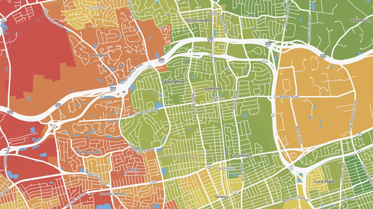 Albertson, NY Map of Vehicle Theft Rates