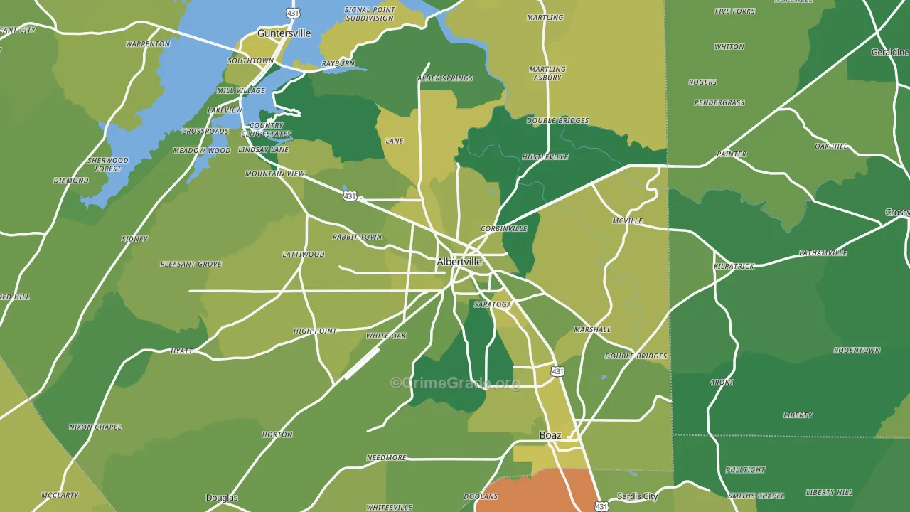Albertville, AL Map of Vehicle Theft Rates