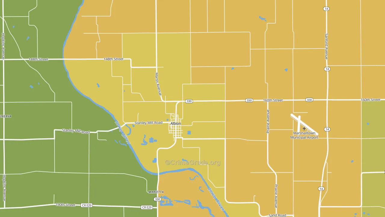 Albion, IA Map of Vehicle Theft Rates