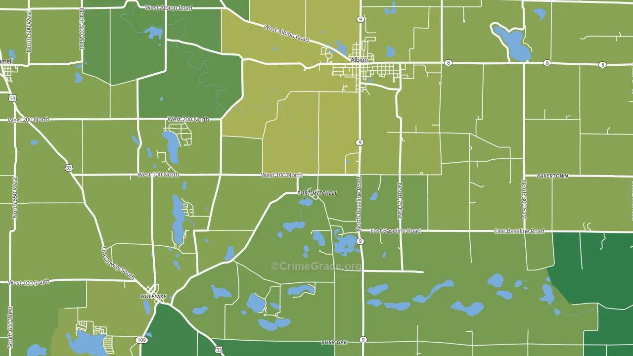 Albion, IN Map of Vehicle Theft Rates