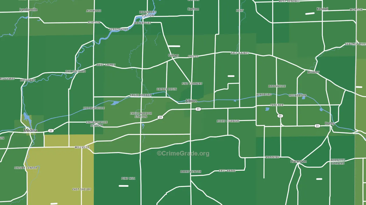 Albion, NY Map of Vehicle Theft Rates
