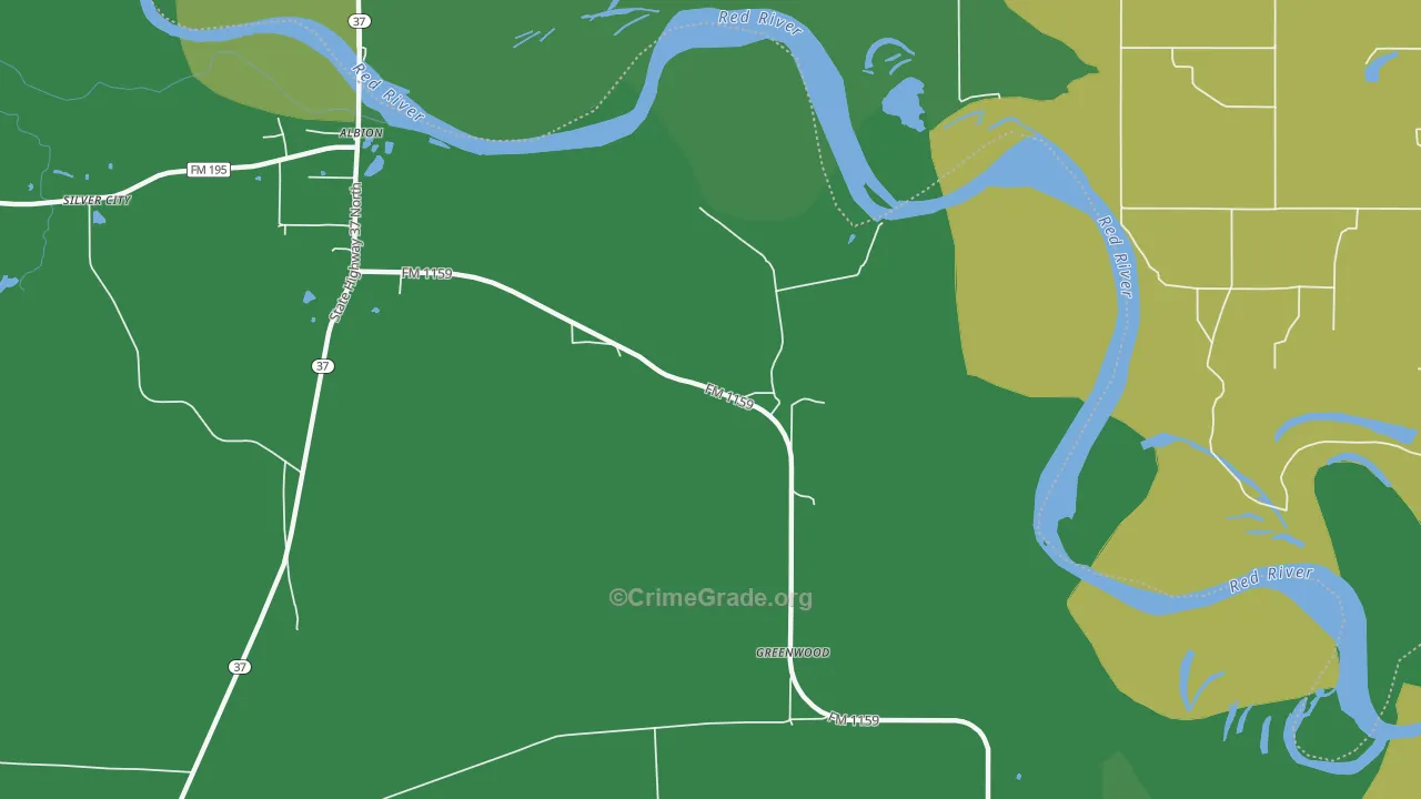 Albion, TX Map of Vehicle Theft Rates