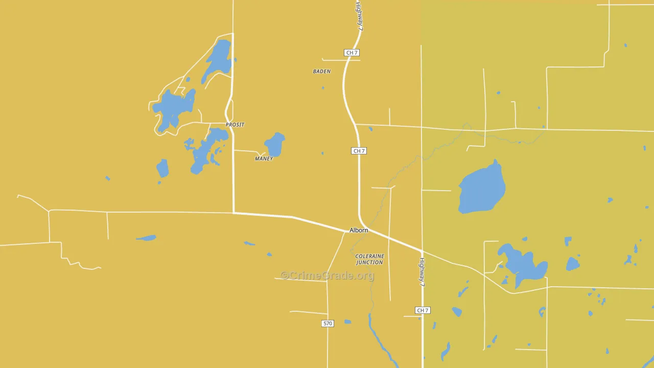 Alborn, MN Map of Vehicle Theft Rates