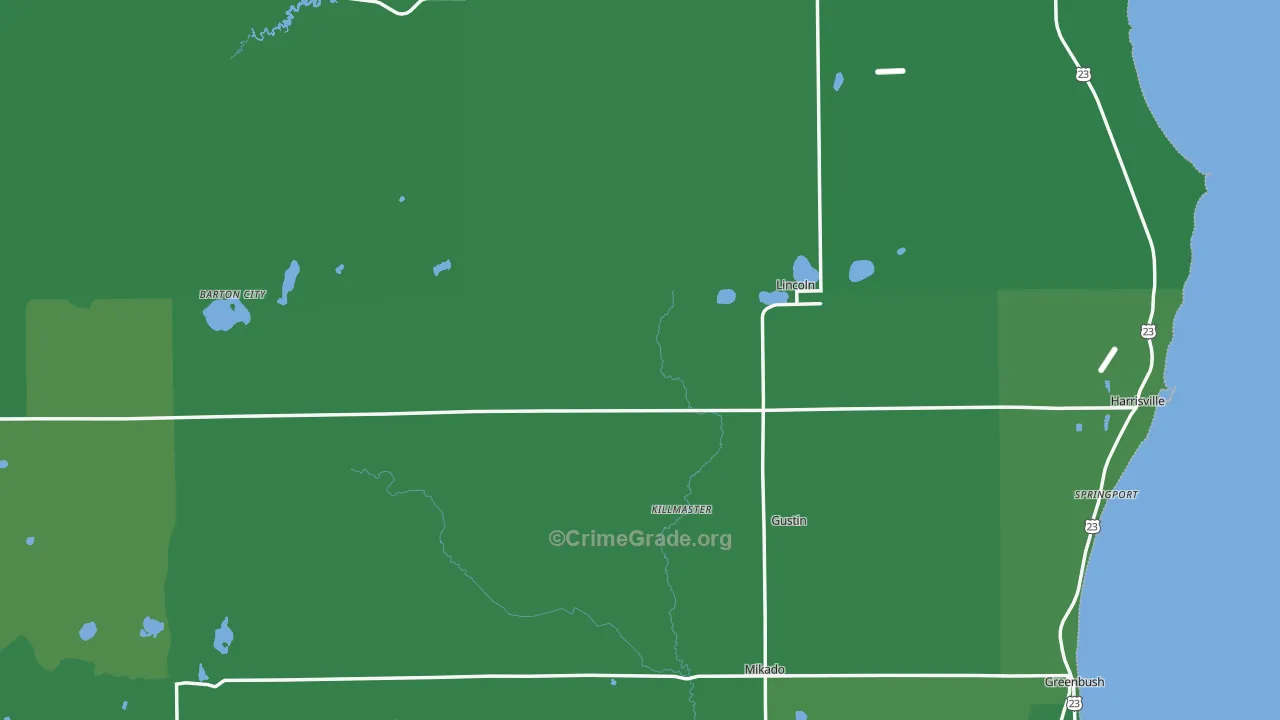 Alcona County, MI Map of Vehicle Theft Rates