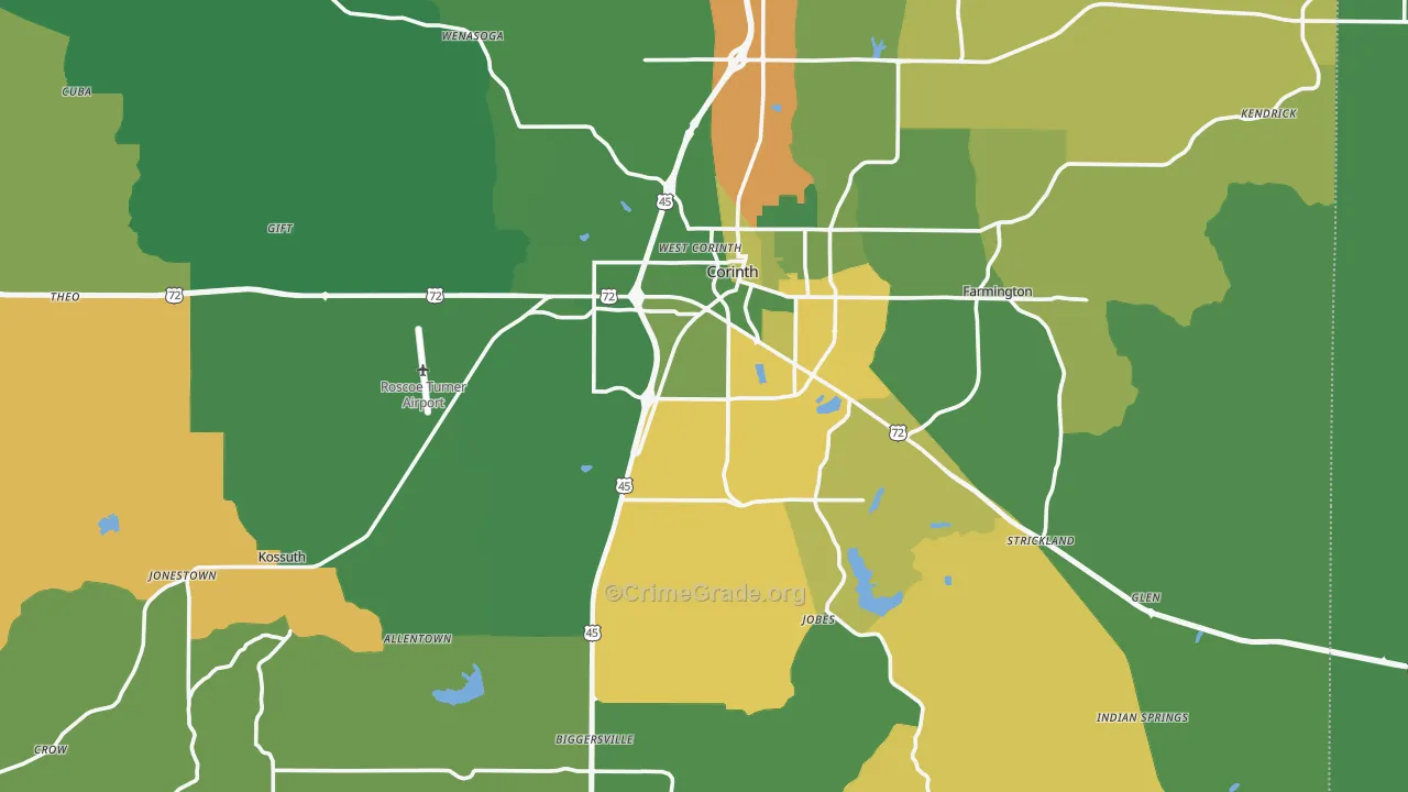 Alcorn County, MS Map of Vehicle Theft Rates