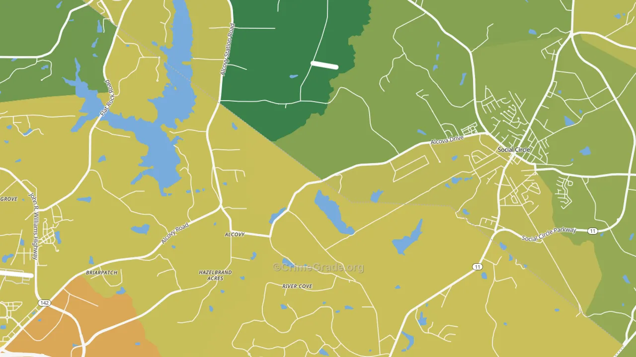Alcovy, GA Map of Vehicle Theft Rates
