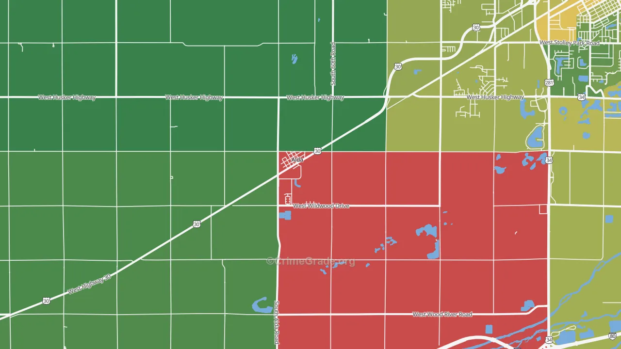 Alda, NE Map of Vehicle Theft Rates