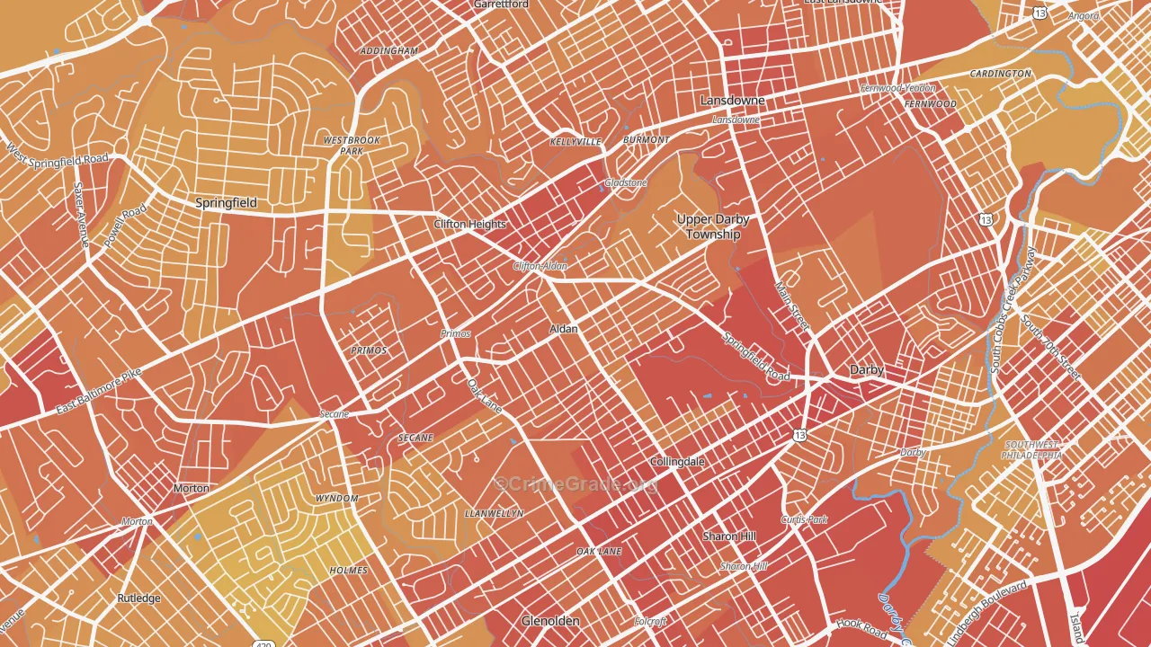 Aldan, PA Map of Vehicle Theft Rates