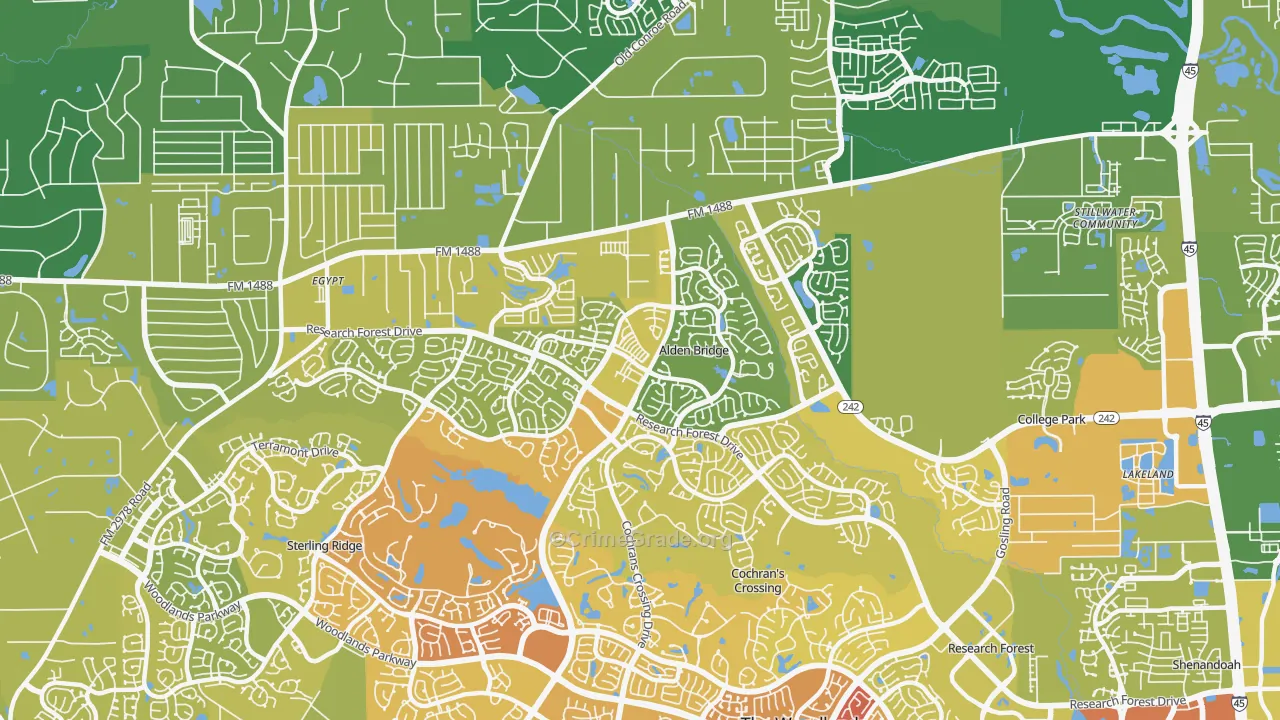 Alden Bridge, The Woodlands, TX Map of Vehicle Theft Rates
