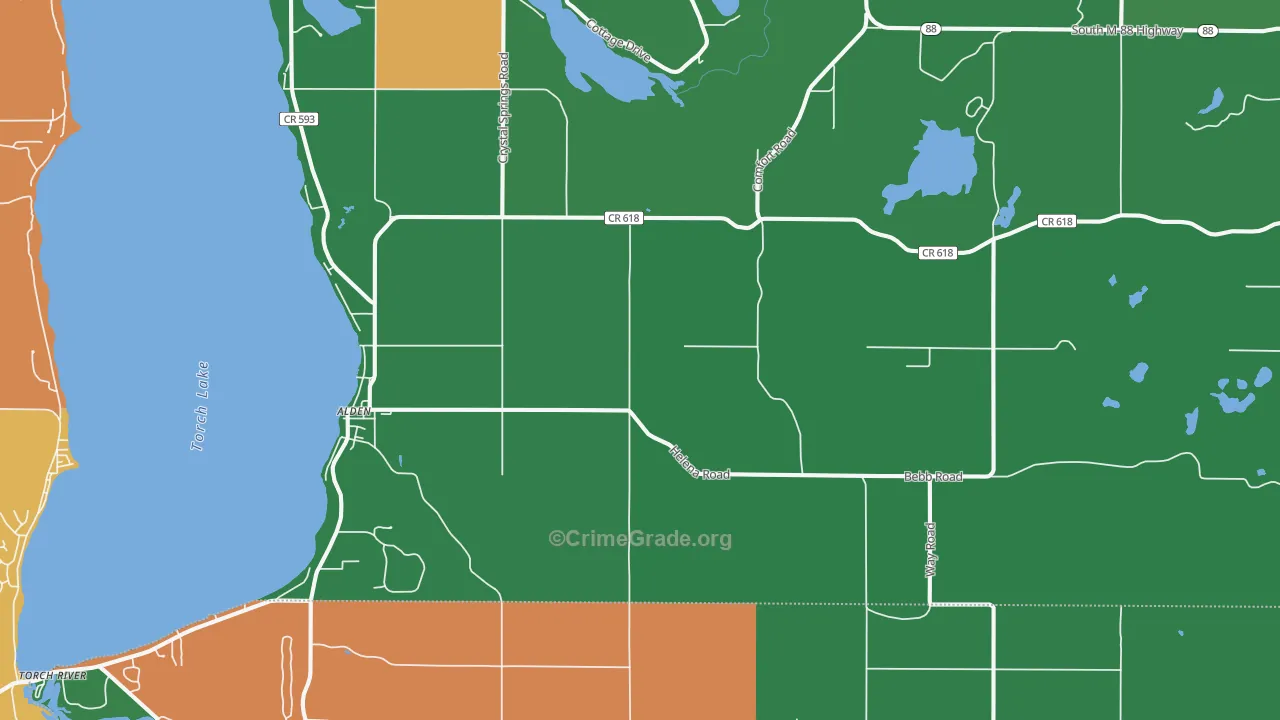 Alden, MI Map of Vehicle Theft Rates