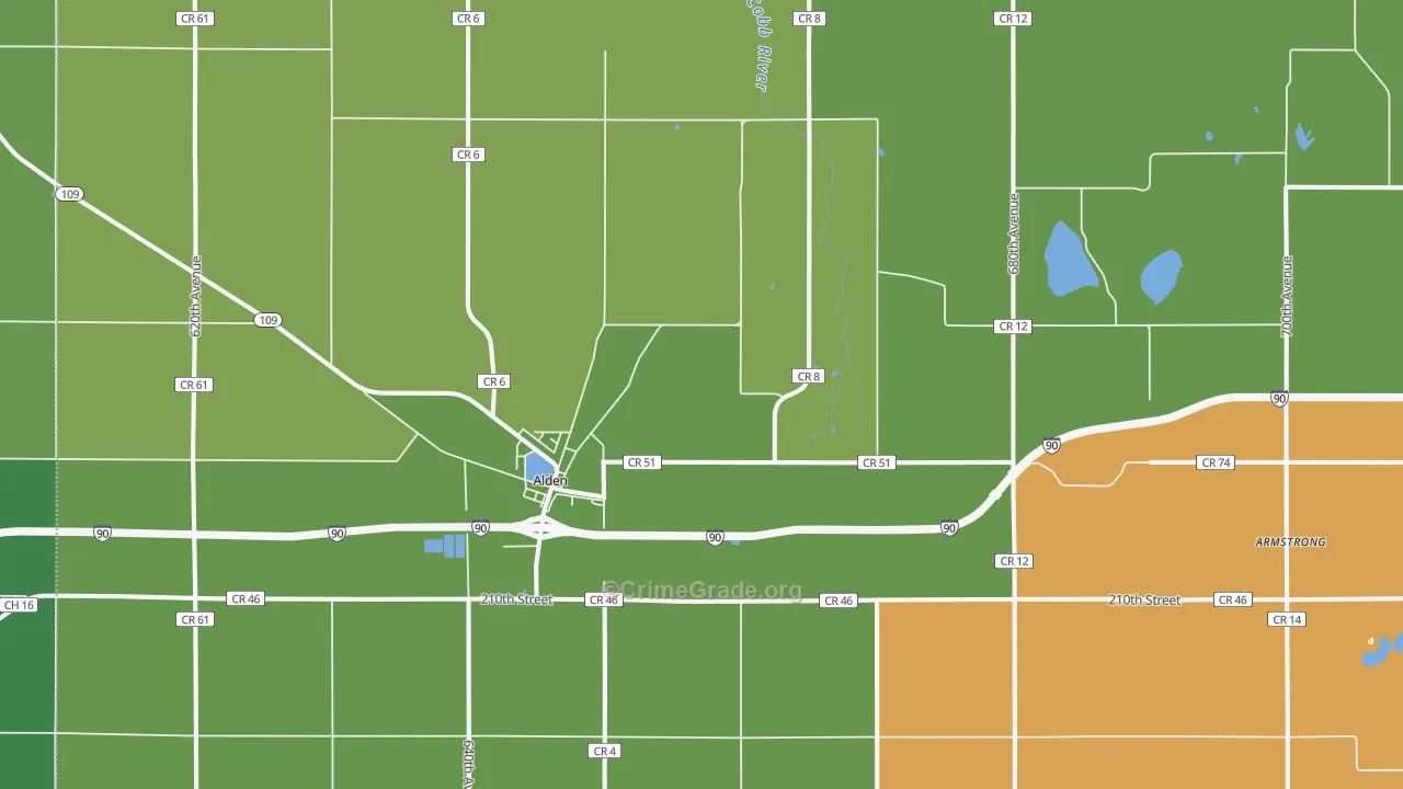 Alden, MN Map of Vehicle Theft Rates