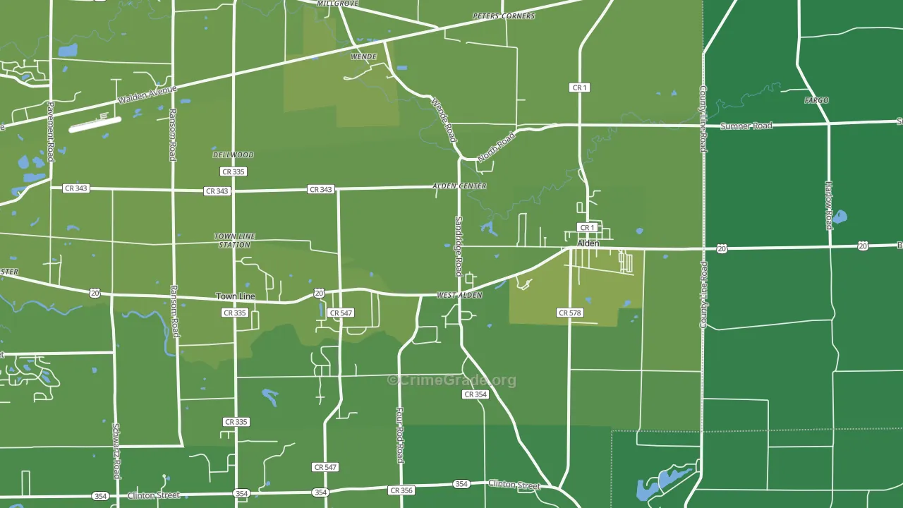 Alden, NY Map of Vehicle Theft Rates