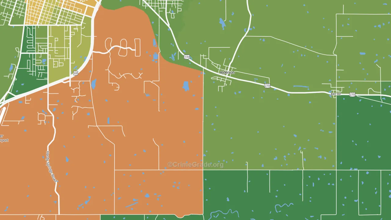 Alderson, OK Map of Vehicle Theft Rates