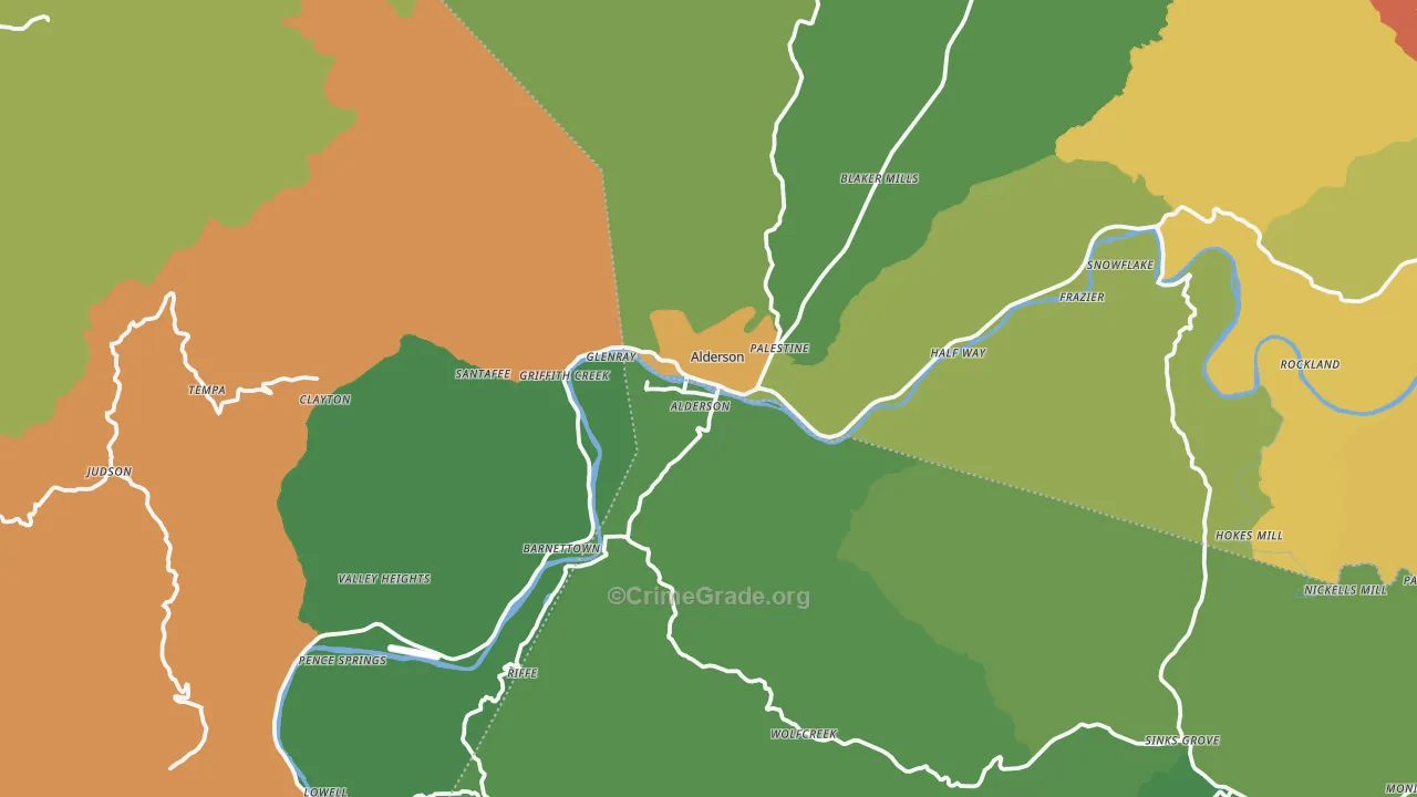 Alderson, WV Map of Vehicle Theft Rates