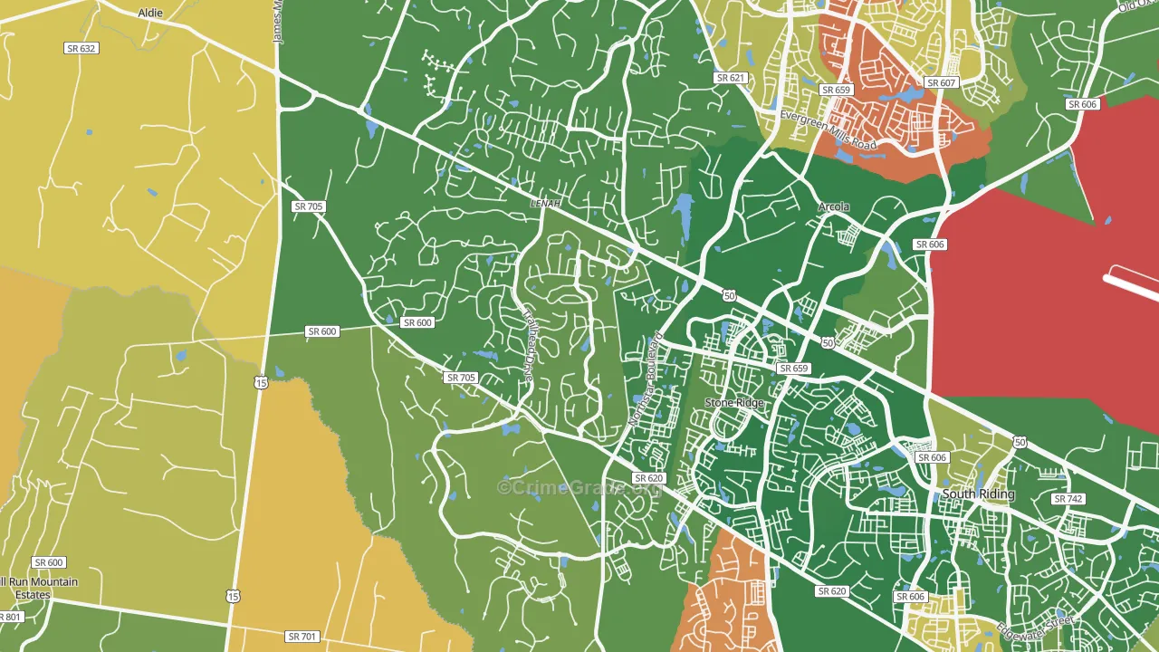 Aldie, VA Map of Vehicle Theft Rates