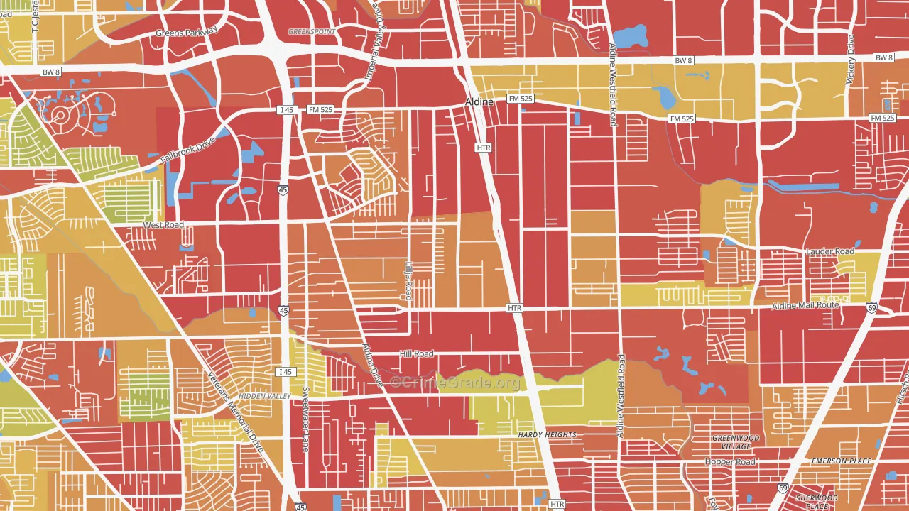 Aldine, TX Map of Vehicle Theft Rates