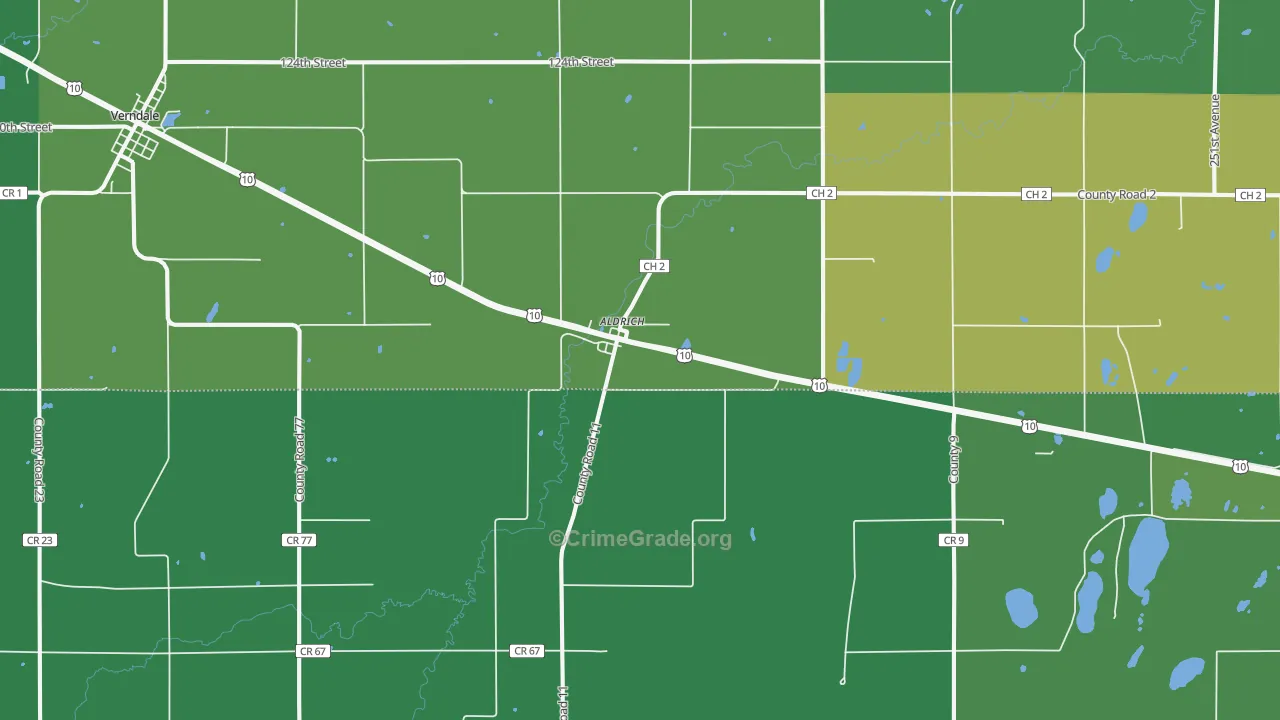 Aldrich, MN Map of Vehicle Theft Rates