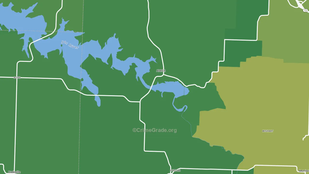 Aldrich, MO Map of Vehicle Theft Rates