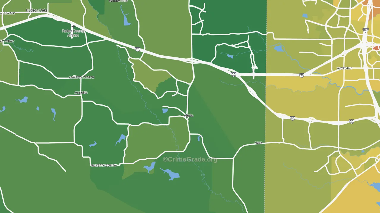 Aledo, TX Map of Vehicle Theft Rates