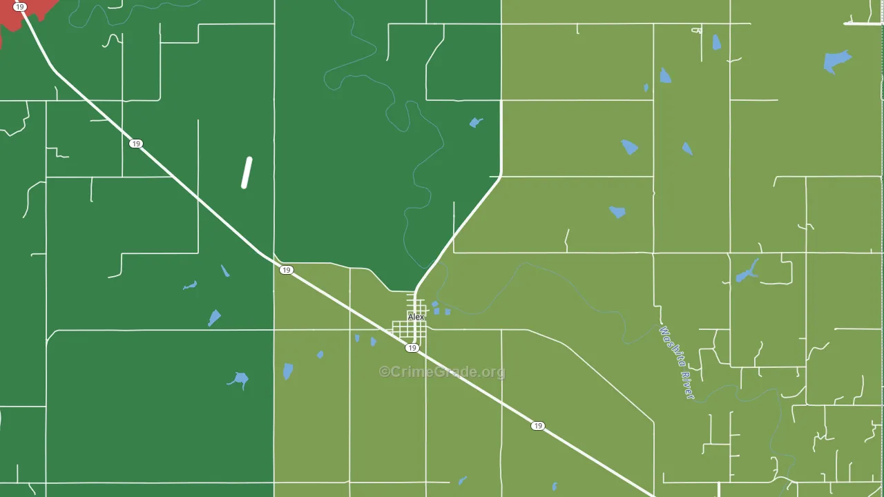 Alex, OK Map of Vehicle Theft Rates