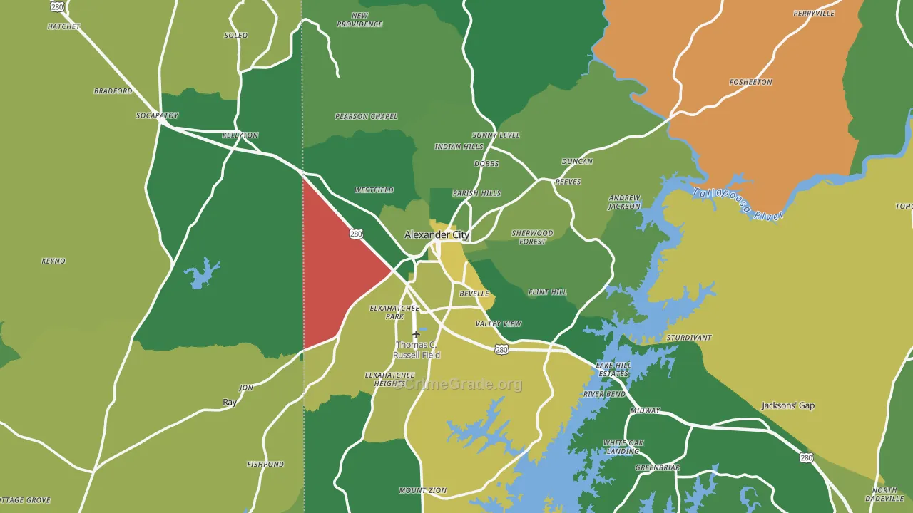 Alexander City, AL Map of Vehicle Theft Rates