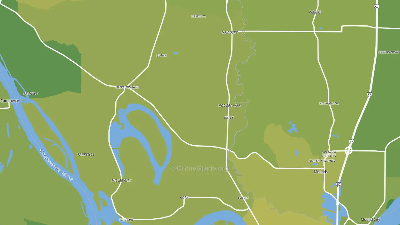 Alexander County, IL Map of Vehicle Theft Rates