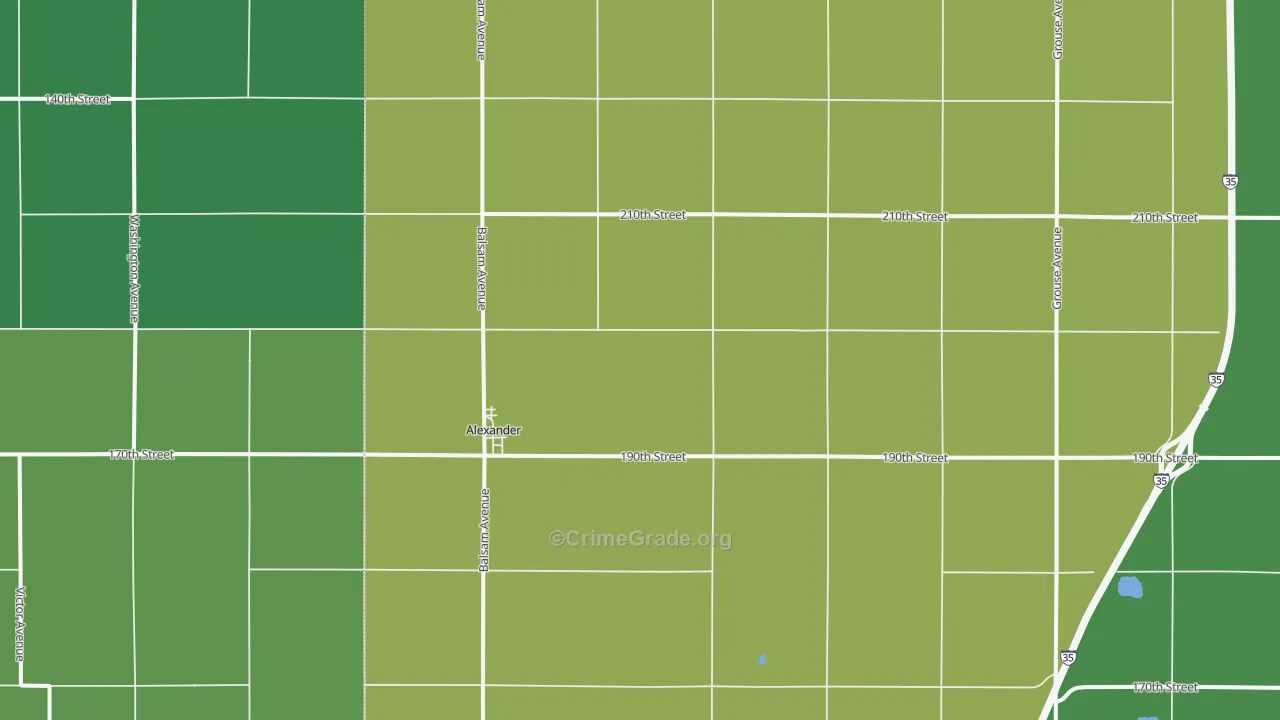Alexander, IA Map of Vehicle Theft Rates