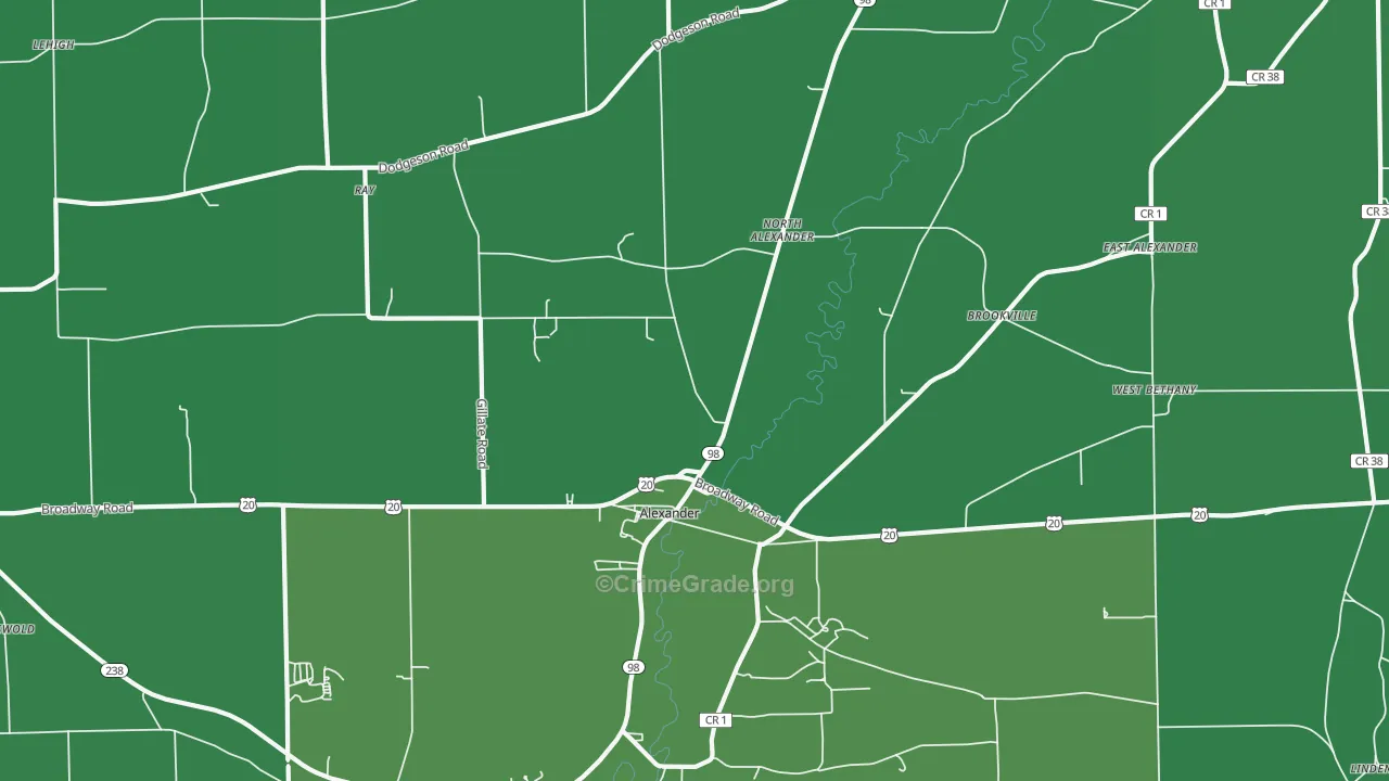 Alexander, NY Map of Vehicle Theft Rates
