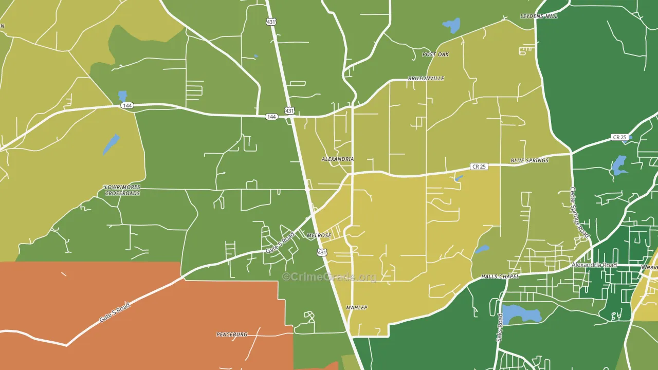 Alexandria, AL Map of Vehicle Theft Rates