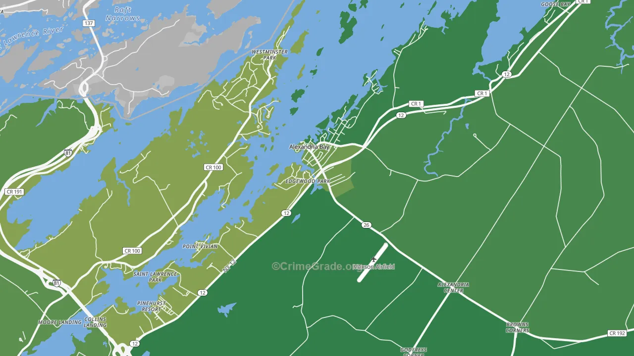Alexandria Bay, NY Map of Vehicle Theft Rates