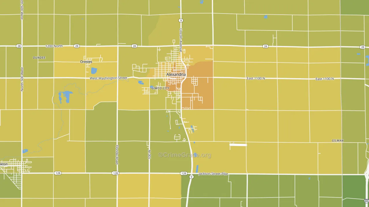 Alexandria, IN Map of Vehicle Theft Rates