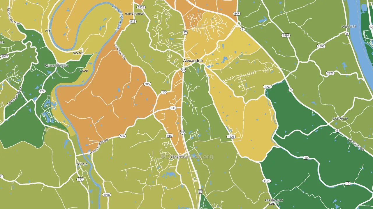Alexandria, KY Map of Vehicle Theft Rates
