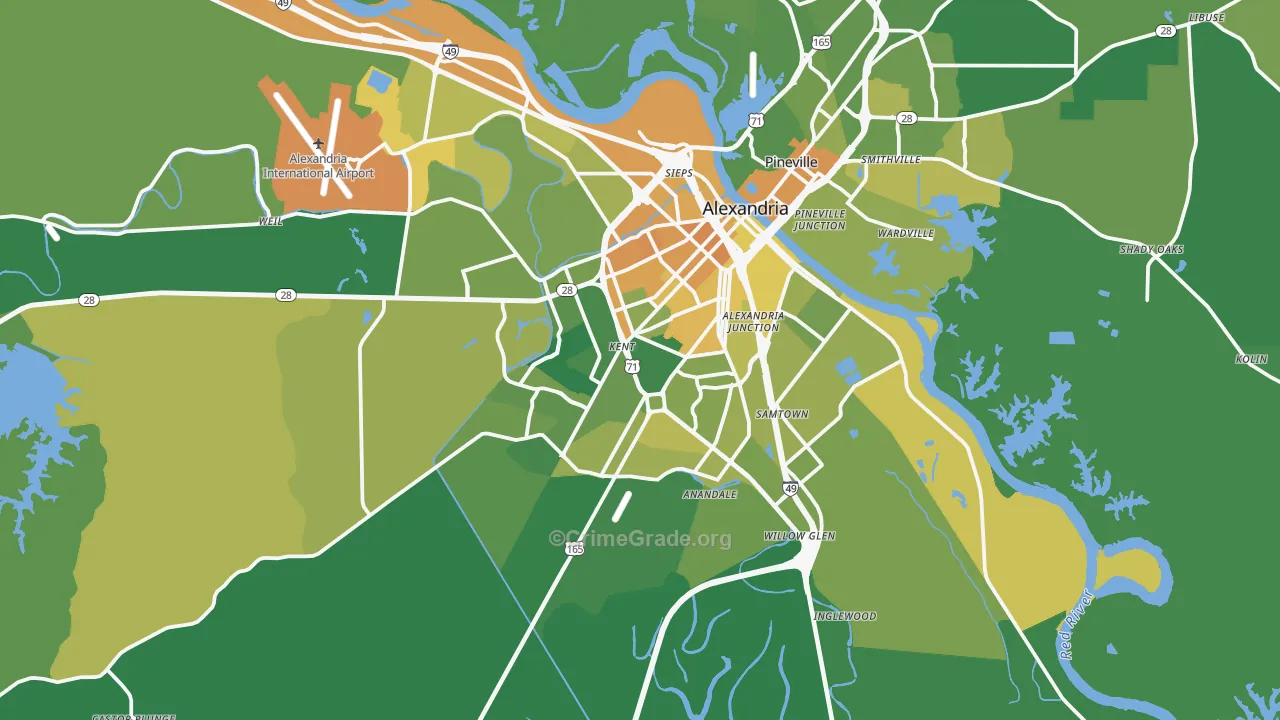 Alexandria, LA Map of Vehicle Theft Rates